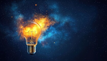 A Light Bulb Glowing with a Cosmic Nebula Inside