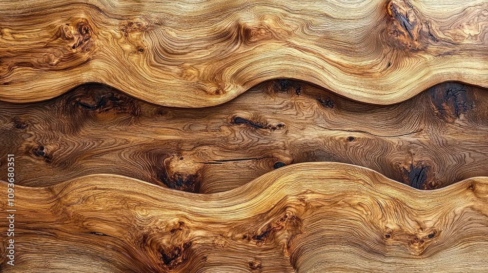 Poster close-up of a wood grain pattern with knots and wavy lines