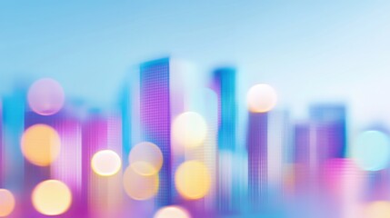 Vibrant Abstract Cityscape with Colorful Bokeh Against Azure Sky