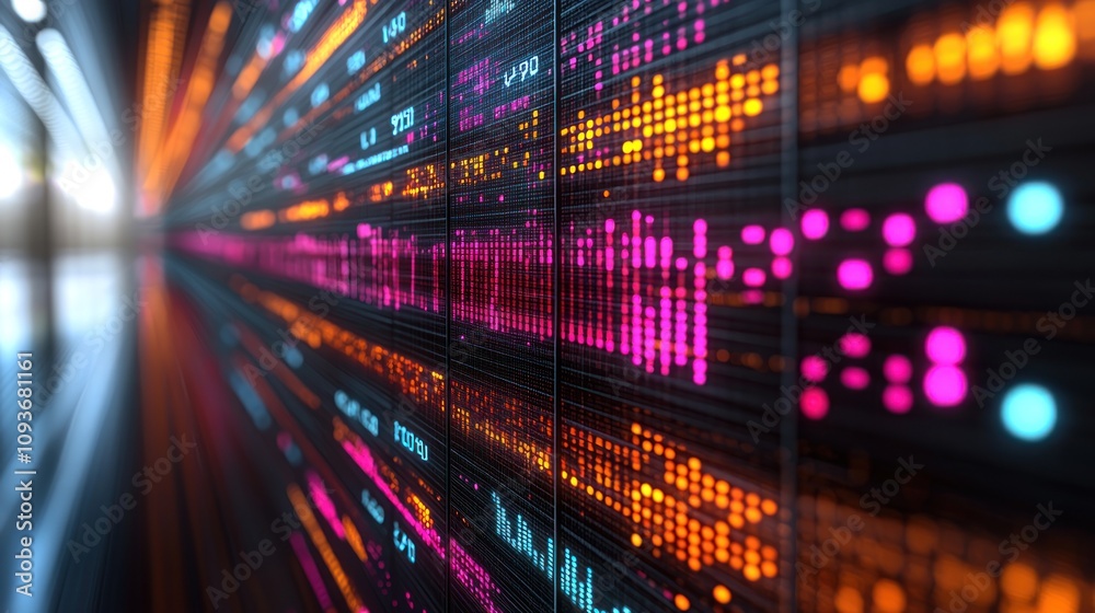 Fototapete Abstract Digital Display with Glowing Lights and Data