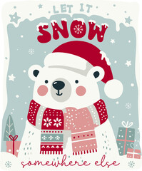 christmas polar bear christmas greetings illustration