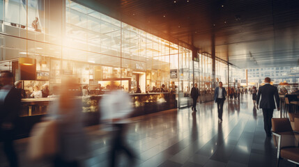 Fototapeta premium Corporate Hub with Blurred Motion of Professionals in a Modern Business District