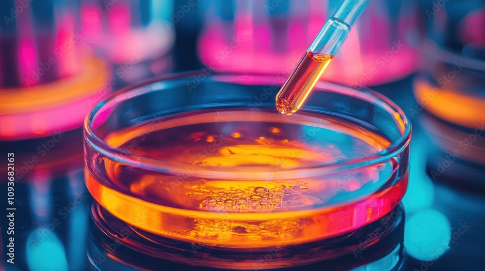 Poster Dropper Adding Liquid to a Petri Dish in a Laboratory Setting