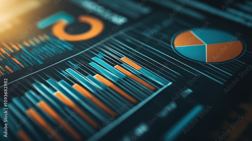 Aufkleber Close-up of a Graph Displaying Data with Orange and Teal Bars and a Pie Chart