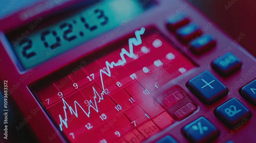 Aufkleber A Calculator Displaying a Fluctuating Graph with the Year 2023 on the Screen