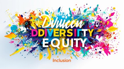 An innovative and dynamic typographic design featuring the words DIVERSITY EQUITY Inclusion in bold, sans-serif typeface