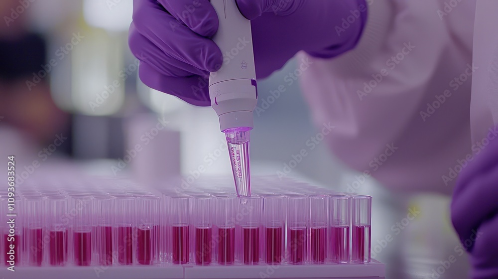 Aufkleber Scientist Using Pipette to Dispense Liquid into Multiple Test Tubes