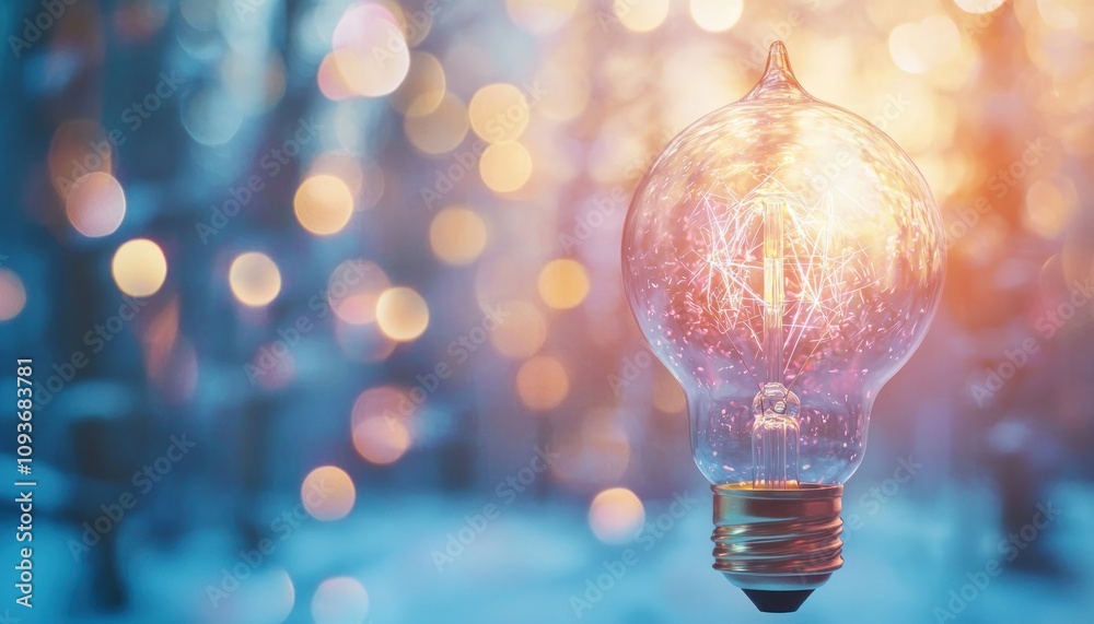 Aufkleber a single light bulb glowing with a bokeh background