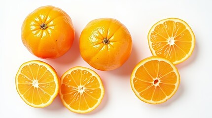 Fototapeta premium Top View of Tangerines on White Background