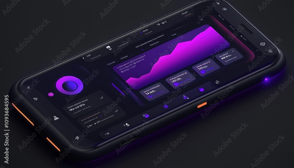 Poster Futuristic Smartphone Interface with a Line Graph and Data Display