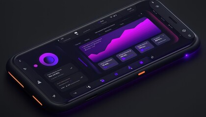 Futuristic Smartphone Interface with a Line Graph and Data Display
