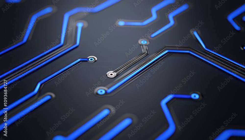 Aufkleber close-up of a circuit board with blue illuminated traces