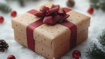 Gift box with red ribbon and decor