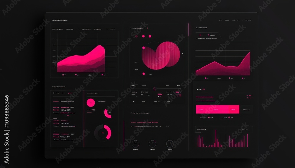 Leinwandbilder Pink and Black Dashboard with Multiple Charts and Data Visualizations