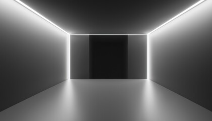A Dark Room Lit by Bright White Linear Lights