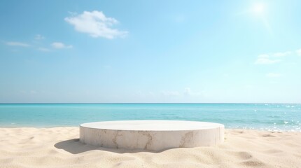 Fototapeta premium Round Stone Podium on Sandy Seashore