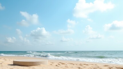 Fototapeta premium Round Stone Podium on Sandy Seashore