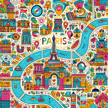 Paris fun city map illustration