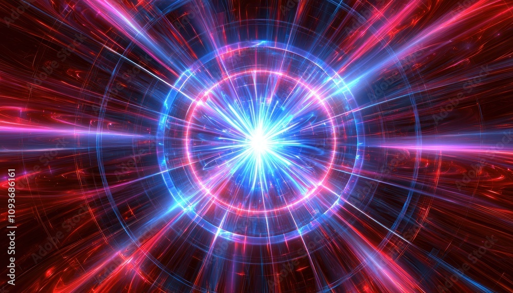 Poster abstract glowing circular light with red and blue lines