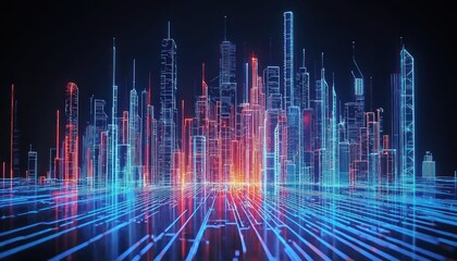 A Neon Cityscape of Interconnected Skyscrapers