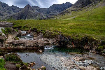 Valley Glen Brittle With River Brittle And Waterfalls With Fairy Pools On The Isle Of Skye In...