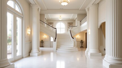 Luxurious Mansion Foyer with Two-Way Staircase