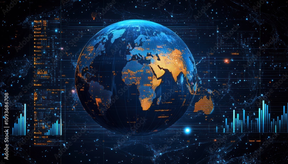 Aufkleber Digital Globe with Data Visualization and Graphs