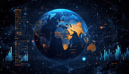 Fototapeta premium Digital Globe with Data Visualization and Graphs