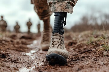 Advanced bionic prosthetic leg designed for military and army soldiers, showcasing cutting-edge technology, durability, and adaptability for active-duty or recovery use
