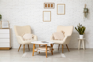 Armchairs and coffee table in living room