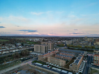 Obraz premium High Angle View of Dagenham City East London Capital City of England Great Britain. Aerial Footage was Captured with Drone's Camera on March 2nd, 2024
