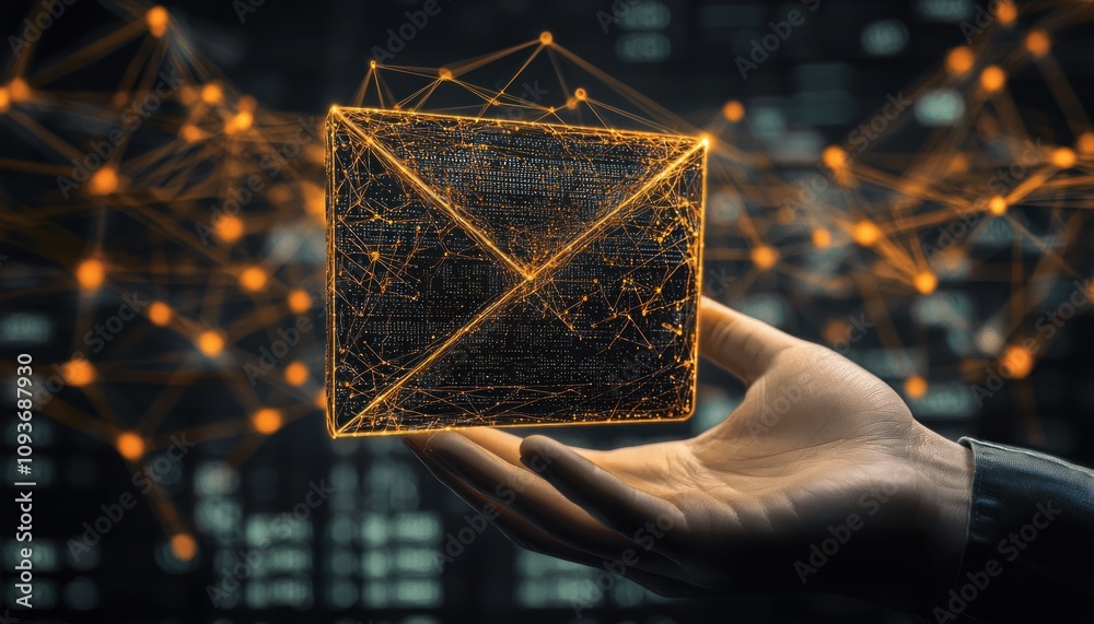 Poster Digital Envelope Held in a Hand Against a Network Background