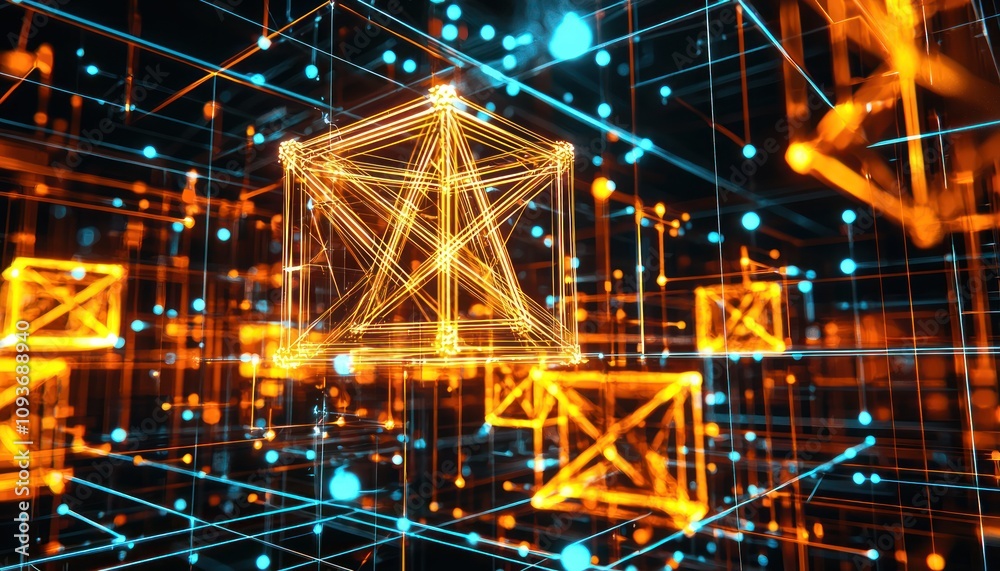 Aufkleber abstract glowing geometric shapes in a 3d network
