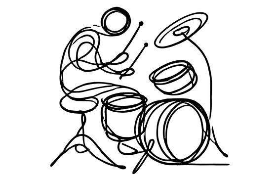 black line art drummer playing drums clip art preview