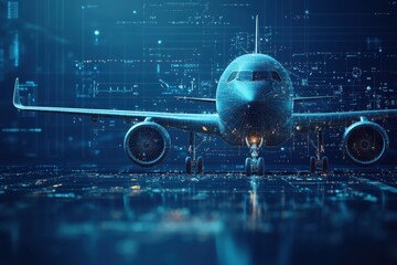 A futuristic airplane design in a digital environment showcasing advanced technology innovation