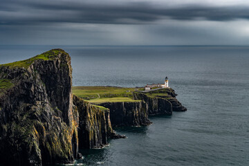 Spectacular Cliffs And Light House On Neist Point At The Atlantic Coast Of The Isle Of Skye In...