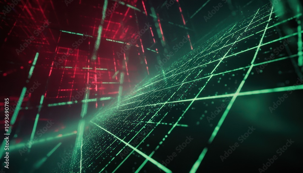 Poster abstract digital grid with red and green glow