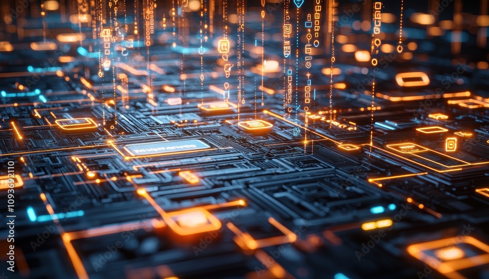 Aufkleber abstract futuristic circuit board with glowing lines and symbols