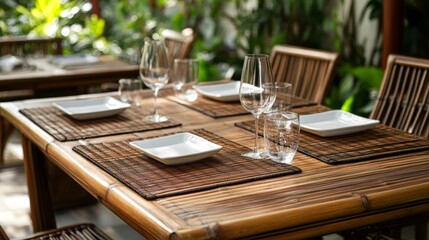 Fototapeta premium Bamboo Dining Table with Elegant Setting