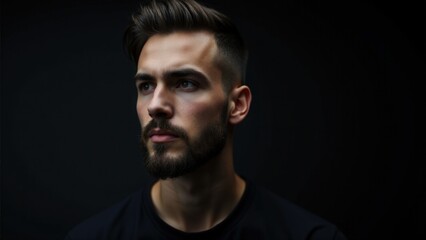 Obraz premium A dramatic portrait showcasing the elegance of small beard styles, enhanced with soft shadows and lighting.
