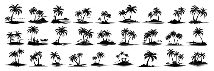 set of exotic palm trees in various sizes