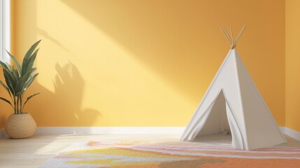 Ultra-Detailed Modern-Tribal Children's Room Interior Design with Teepee Tent and Vibrant Decor Illustration