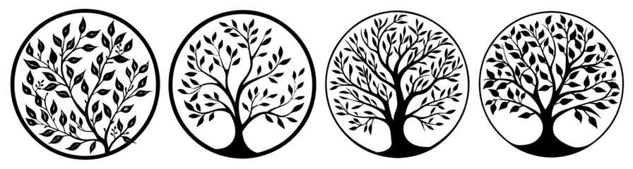 detailed tree of life graphic in minimal black and white – black vector