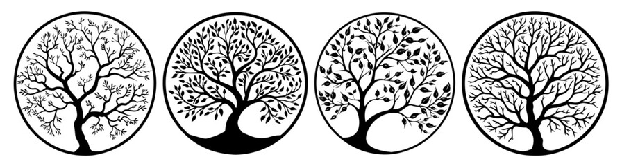 detailed tree of life graphic in minimal black and white – black vector