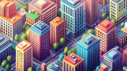 Vibrant Cityscape: An Isometric View of a Colorful Metropolis