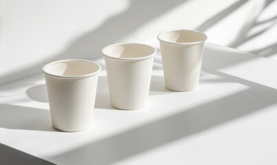Fototapeta premium Eco-Friendly Disposable Cups on Minimalist Background