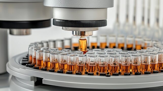 Automated Liquid Handler Dispensing Solution into Test Tubes