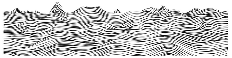 Hand-drawn ocean waves illustration – detailed black vector line art design © Luka