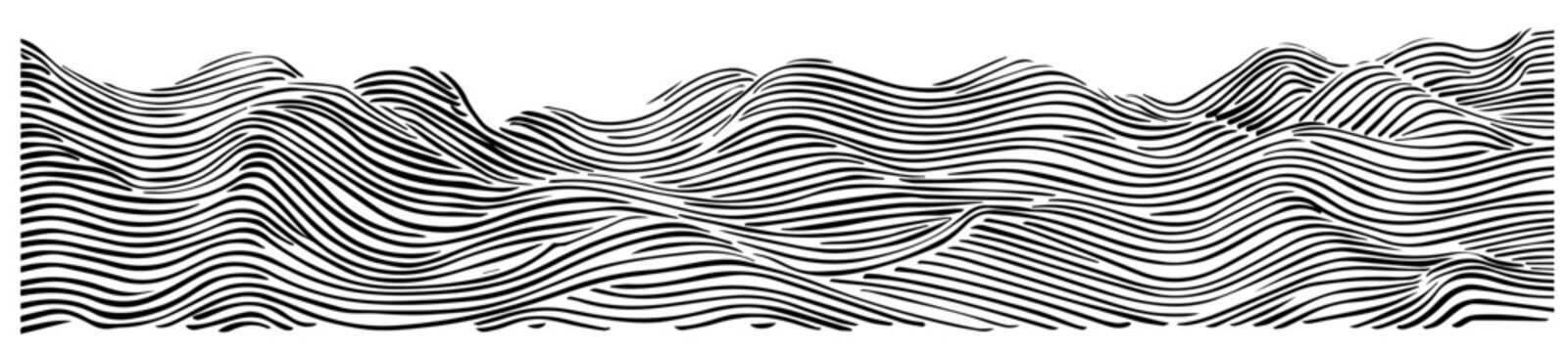 Artistic ocean waves &ndash; nature-inspired black vector illustrations for designs