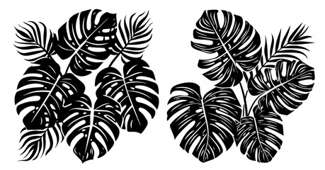 Set of monstera leaf designs – tropical plant illustration black vector © Luka